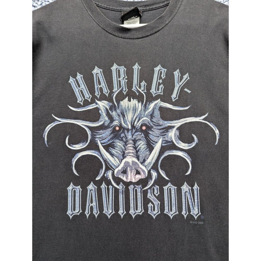 VTG Harley Davidson Chicago Hog Shirt Mens LG Chi Town Double Sided Biker Black